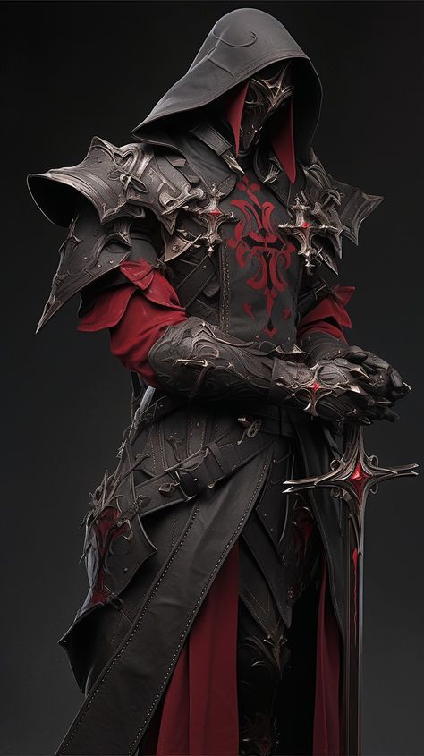 faceless masculine high fashion star guardian wearing black and red leather bishop style outfit with holy cross emblem crest, anime style, dynamic lighting, dynamic posing, intricate detail, high quality, high resolution, dark fantasy, after effects, decoration pattern, ultra detailed, anime key visual, full body, masterpiece, 8k, artstation, decoration pattern, innocent Gothic Armor Fantasy Art, Dark Armor Design, Armored Vampire, Red Armor Knight, Fantasy Armor Concept Art, Black And Red Armor, Fantasy Knight Armor, Paladin Character Art, Vampire Armor