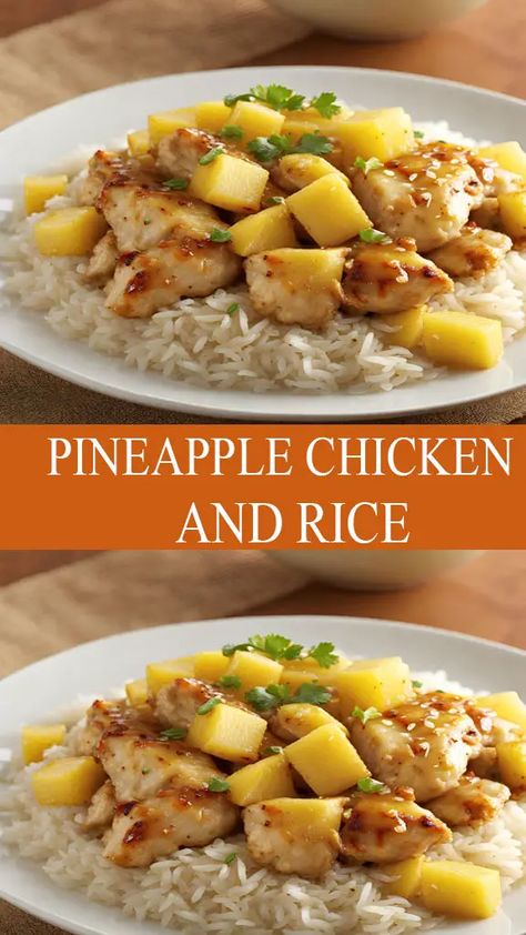 PINEAPPLE CHICKEN AND RICE Pineapple Chicken And Rice, Jasmine Rice Recipes, Pineapple Rice, Pineapple Chicken Recipes, Chicken And Rice Recipe, Homemade Chinese Food, Meal Planning Menus, Pineapple Recipes, Pineapple Chicken