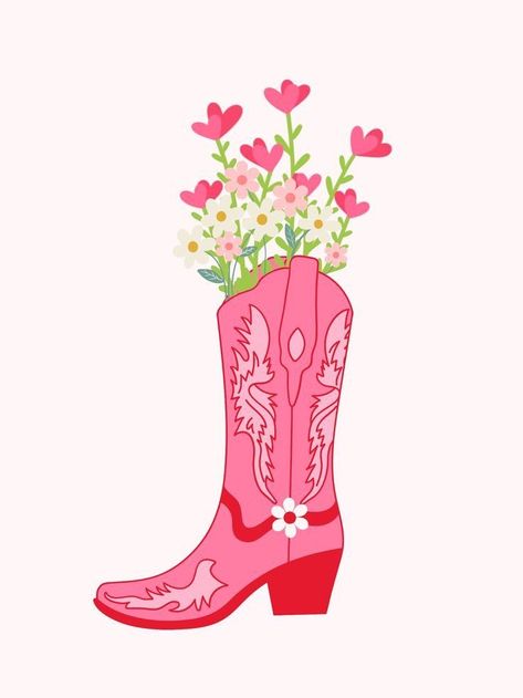 Cow Girl Boots, Pink Cowboy, Girl Boots, Pink Cow, Flowers Print, Cow Girl, Cowboy Boot, Glossy Paper, Cow