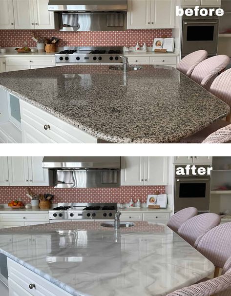 Painted Quartz Countertops, Updating Kitchen Countertops, Polycrylic Countertop, How To Cover Granite Countertops, Rust Oleum Countertop Paint, Painting Over Granite Countertops, Painted Granite Countertops, Painting Kitchen Counters, Rental Diy