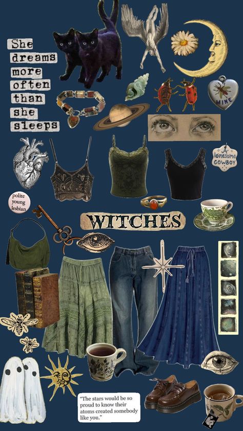 moedern witches Witchcore Outfit, Hippie Witch Aesthetic, Modern Witch Outfit, Witch Aesthetic Fashion, Witch Aesthetic Outfit, Cottage Witch Aesthetic, Witch Clothes, Cottagecore Ideas, Dark Cottage Core