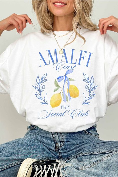 Amalfi Coast Tee Halloween Crop Top, Halloween Skirt, Ron Jon, Letter Print Tee, Amalfi Coast Italy, Oversized Graphic Tee, Comfort Colors Tee, Comfort Color, Social Club