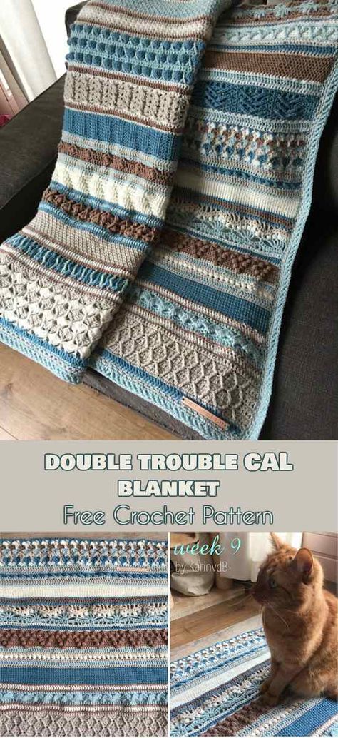 Double Trouble Blankets Free Patterns Double Trouble Crochet Blanket Pattern, Double Trouble Crochet Blanket Free Pattern, Multi Stitch Crochet Blanket Free Pattern, Multi Pattern Crochet Blanket, King Size Crochet Blanket Patterns Free, Crochet Multi Stitch Blanket, Multi Color Afghan Crochet Patterns, Crochet Blanket Multiple Stitches, Unique Afghan Crochet Patterns