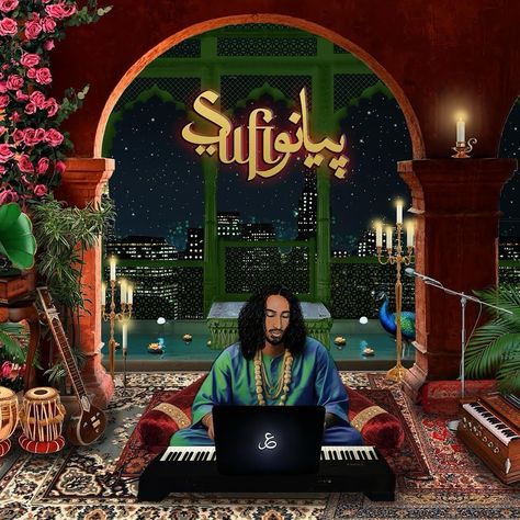 EP art for @omarmakesmusic ‘SufiPiano’🤎 . . ‘SufiPiano’ is a re-imagination of Sufi Qawwali songs reproduced into soulful, devotional Amapiano. The aim for the EP cover was to fuse together a modern traditional take on these genres and cultures while keeping true to the essence of Omar’s music and background. You can check out the album on Soundcloud now! . . #southasianaesthetic #cinematography #setdesign #qawwali #sufimusic #epcover #albumart #aesthetic #pakistan #india #southasian #bollywo... Qawwali Aesthetic, Aesthetic Pakistan, Sufi Music, Ep Cover, South Asian Aesthetic, Scribble Art, Music Backgrounds, Music Album Covers, Traditional Music