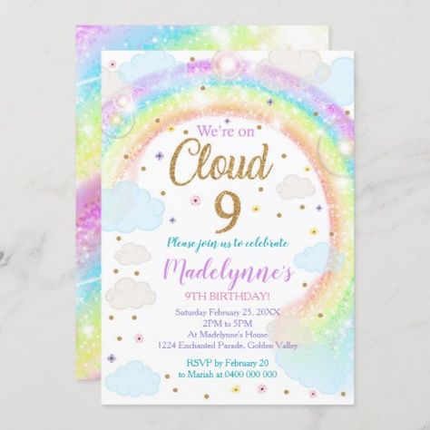 Cloud 9 Invitation, Clouds Invitation, Cloud 9 Party, Cloud 9 Birthday, Girls 9th Birthday, Cloud Party, Rainbow Invitations, Rainbow Clouds, 9th Birthday Parties