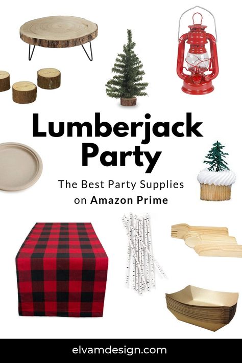 Lumberjack Balloon Ideas, Lumberjack Party Food, Lumberjack Birthday Party Decorations, Flannel Party, Lumberjack Party Decorations, Canada Party, Wood Place Card Holders, Lumberjack Birthday Party, Chic Shack