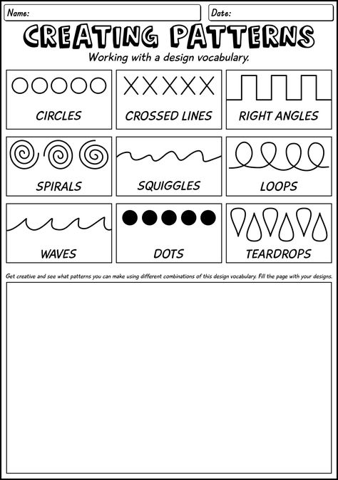 Patterns Worksheet, Op Art Lessons, Lines And Patterns, Pattern Worksheet, Verb Worksheets, Creativity Exercises, Symmetry Art, Pattern Recognition, Art Worksheets