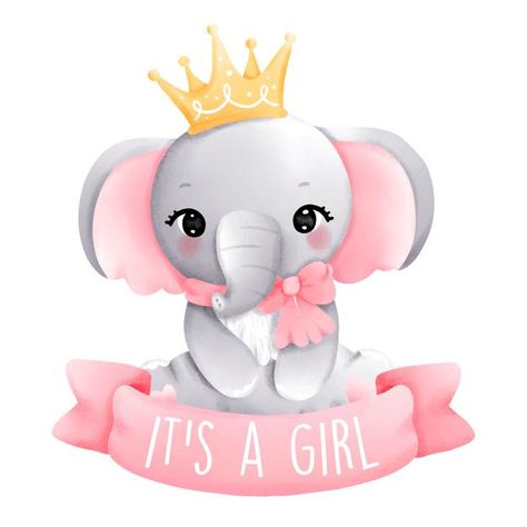 Birthday Party Printables, Baby Elephant, Girl Baby, Party Printables, Diy Paper, Premium Vector, A Girl, Graphic Resources, White Background