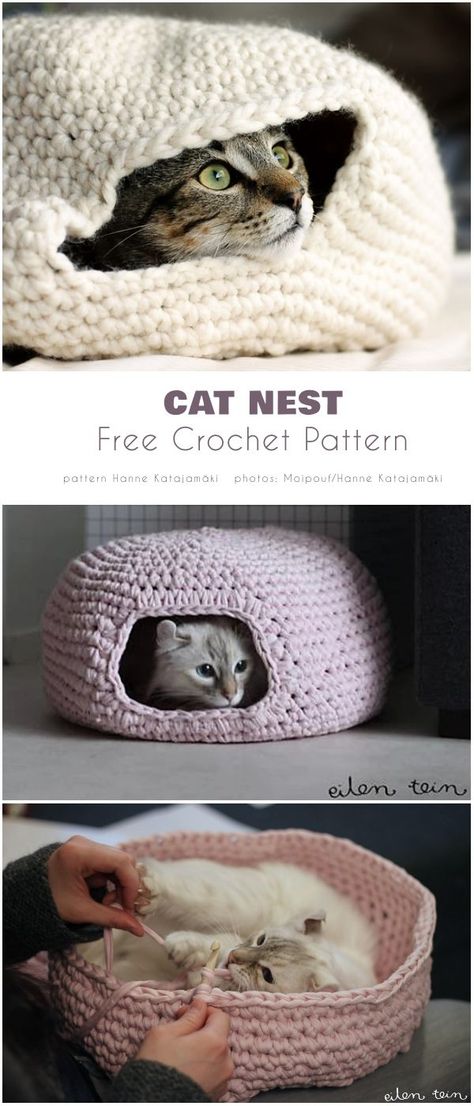 Unleash your crochet passion with a purrfectly delightful project! Dive into free patterns for cozy cat beds and cuddly nests.  Inspire your creativity and craft your feline friend's dream haven. Cat Bed Pattern, Cat Pod, Bed Nest, Ideas For Cats, Crochet Cat Bed, Crochet Cat Toys, Pet Sweaters, Crochet Ball, Crochet Mouse