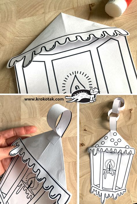 krokotak | Lamp – Lantern Lamp Paper Craft, 3rd Grade Christmas Art Projects, Paper Lantern Template Free Printable, Paper Christmas Lanterns, Christmas Lantern Craft, Ramadan Lantern Template, Lantern Template, Winter Art Lesson, April Crafts