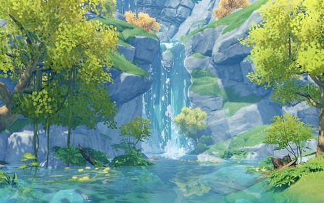 Genshin Liyue Scenery, Liyue Genshin Impact Scenery, Liyue Visuals, Liyue Aesthetic, Liyue Scenery, Genshin Places, Genshin Landscapes, Video Game Artist, Waterfall Scenery