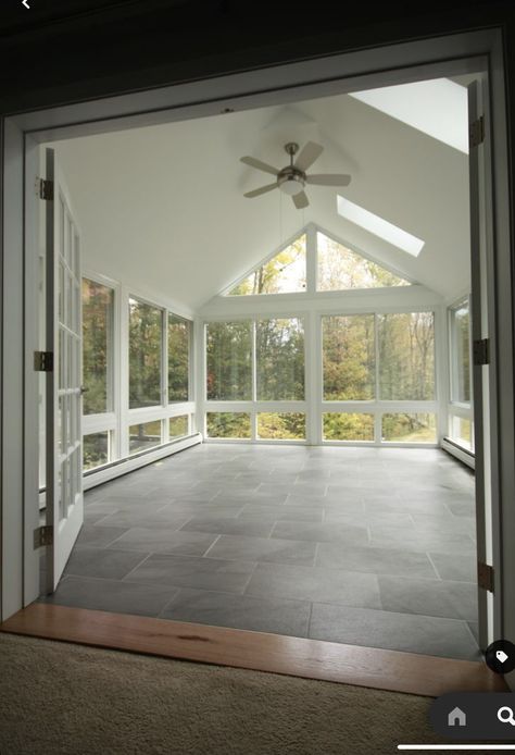 Sunroom Addition Off Kitchen Farmhouse, Four Seasons Room Flooring, Split Level Sunroom Addition, Second Story Sunroom Addition, Step Down Sunroom Addition, Solarium Room Bohemian, Attic Sunroom, Family Room Addition Off Back Of House, Home Extension Ideas Room Additions