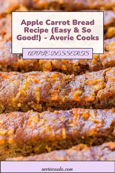 This apple carrot bread tastes like carrot cake that’s been infused with apples. A no mixer recipe that goes from bowl to oven in minutes! Apple Carrot Cake, Apple Carrot Bread, Raspberry Coconut Bars, Carrot Bread Recipe, Carrot Bread, Coconut Slice, Averie Cooks, Mixer Recipes, Raspberry Coconut