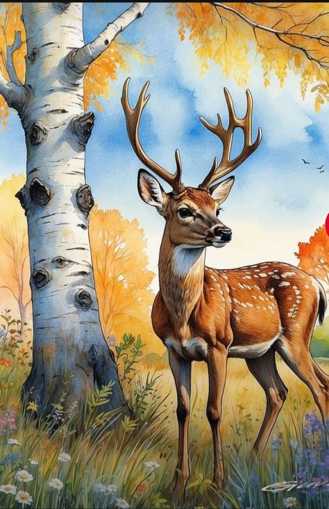 Art Ideas Anime, Deer Artwork, Earth Drawings, Nature Art Drawings, Deer Painting, Deer Art, Woodland Scene, The Setting Sun, Art Gallery Wallpaper