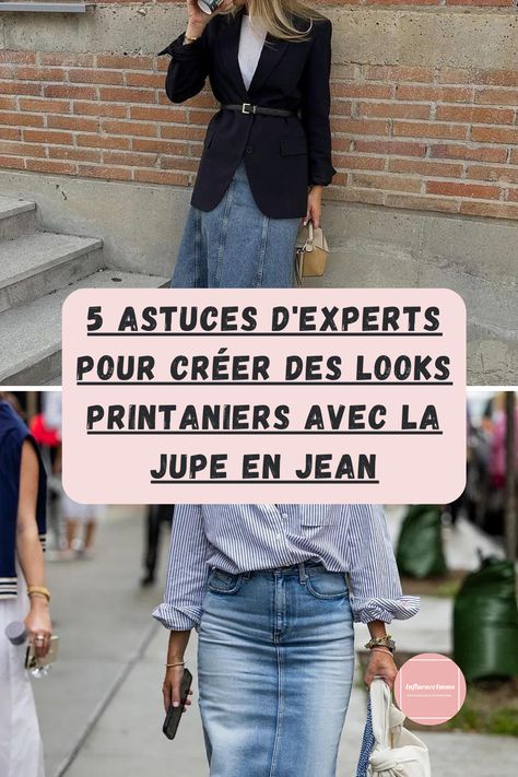 A plus tard les jeans, ces looks printaniers avec des jupes longues en jean sont bien plus flatteurs  On prend note des astuces de style des experts de la mode pour porter l'une des tendances phares de ce printemps : la jupe longue en jean.  Un vêtement tout-terrain qui va à tout le monde (si vous le combinez ainsi) pour créer des looks indémodable et surtout très printaniers. Jupe En Jean Outfit, Midi Jeans, A Plus, Jean Outfits, Jeans Fit, Blogging, Porter, Couture, Denim Outfits