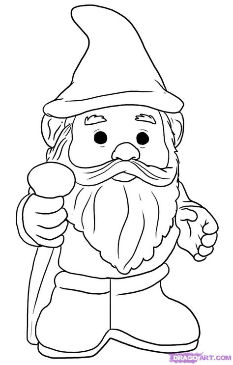 How to Draw a Gnome, Step by Step, Stuff, Pop Culture, FREE Online ... Gnome Coloring Pages, Gnome Sweet Gnome, Gnomes Crafts, Fairies Elves, Guided Drawing, Color Pages, Stained Glass Patterns, Coloring Book Pages, Digital Stamps