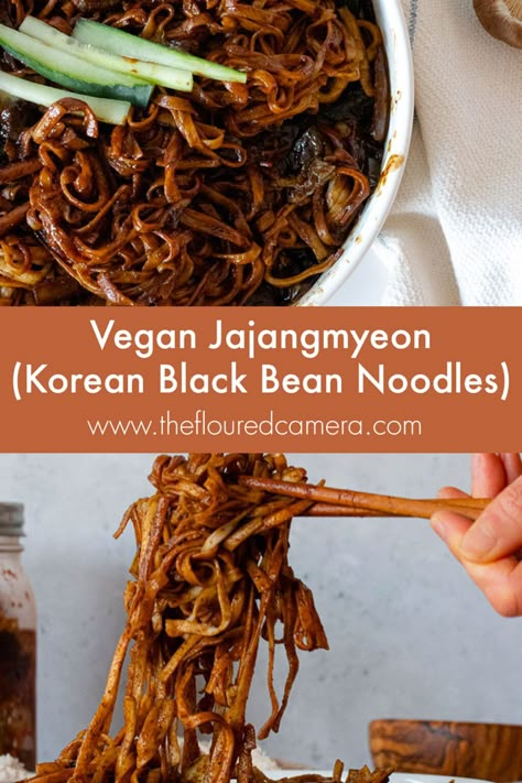 Vegan Jajangmyeon, Vegan Korean Food, Black Bean Noodles, Bean Noodles, Korean Recipes, Shiitake Mushrooms, Savory Vegan, Cooked Vegetables, Asian Cooking