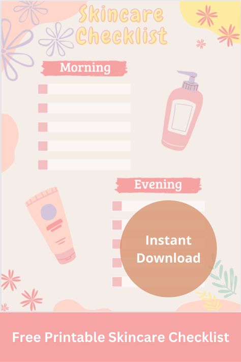 Keep track of your skincare routine with this FREE fill-in the-blank morning and evening skincare checklist. Click here to download it and receive instant access! Skincare Checklist Template, Skincare Checklist, Printable Skincare, Evening Skincare, List Planner, Checklist Template, Esthetician, Skin Health, Skincare Routine