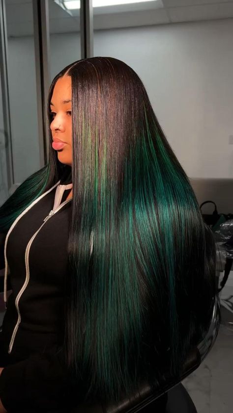 Pin on highlight wig Dark Green Hair, Highlight Wig, Green Wig, Green Highlights, Pretty Hair Color, High Ponytail, Dope Hairstyles, Front Lace Wigs Human Hair, Hair Life