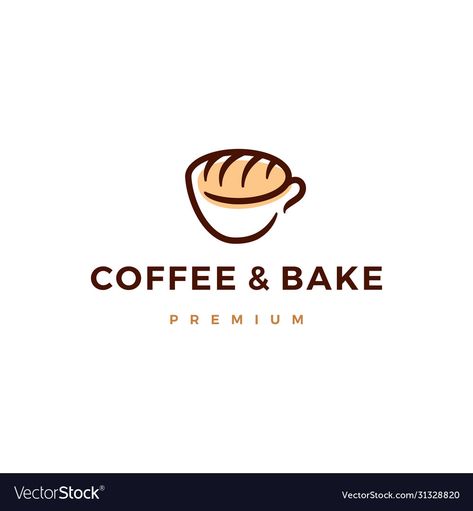 Bread Logo, Cafe Logo Design, Coffee Bread, Bake Bread, Cafe Branding, Coffee Shop Logo, Vector Icons Illustration, Cafe Logo, Coffee Logo