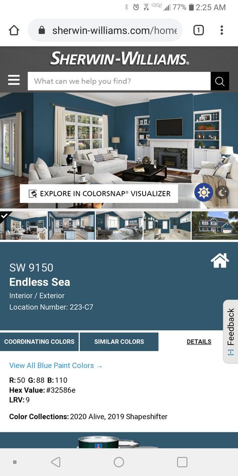 Endless Sea Sherwin Williams, Sherwin Williams Endless Sea, Purple Paint Colors, Blue Paint Colors, Purple Paint, Blue Interior, Coordinating Colors, Blue Paint, Color Collection