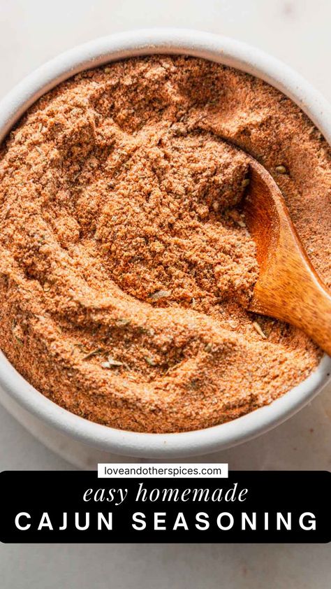 Make homemade Cajun seasoning and sprinkle on fish, meat, chicken, and vegetables for a flavor boost with a spicy kick. It's quick and easy to make with pantry staples and so much better than store-bought. Blackened Seasoning Recipe, Cajun Seasoning Recipe, Cajun Seasoning Mix, Cajun Spice Mix, Homemade Cajun Seasoning, Pastas Recipes, Blackened Seasoning, Homemade Spice Blends, Seasoning Recipe