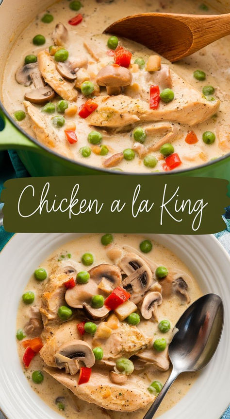 Creamy Chicken a la King – A rich and creamy comfort food classic! Tender chicken in a savory cream sauce with mushrooms and peppers. Chicken A La King, King A, Tender Chicken, Classic Dishes, Creamy Chicken, Chicken Tenders, Cream Sauce, Satisfying Food, Family Favorites