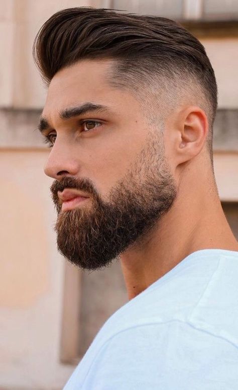 Hair Men Long, French Crop Haircut, French Crop Hair Men, Bearded Gentleman, Tapered Beard, Faded Beard Styles, Very Short Hair Men, Ducktail Beard, Men With Long Hair