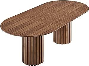 Modway Senja 95" Oval Modern Style MDF and Wood Dining Table in Walnut Wood Dining Table Modern, Midcentury Modern Dining Table, Oval Dining Table, Mid Century Modern Dining, Space Center, Organic Wood, Oval Table Dining, Oval Table, Pedestal Dining Table