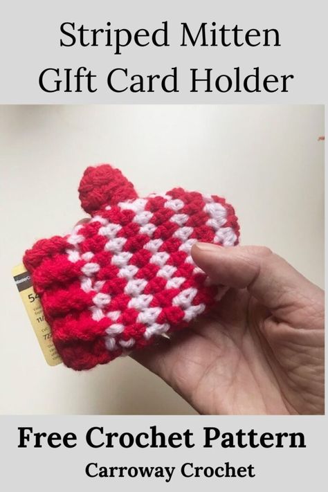 Crochet Striped Mitten Gift Card Holder - Carroway Crochet Card Holder Crochet Pattern, Mitten Gift Card Holder, Carroway Crochet, Striped Mittens, Bralette Pattern, Crocodile Stitch, Gift Card Holders, All Free Crochet, Crochet Blog