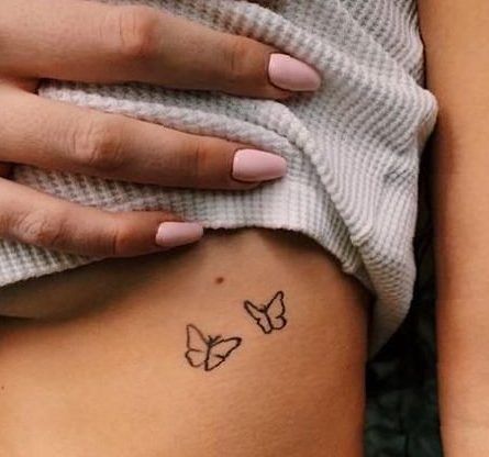 Tattoos Under Breast, Fine Line Tattoo Designs, Line Tattoo Designs, Y2k Tattoo, Butterflies Tattoo, Underboob Tattoo Designs, Basic Tattoos, Hidden Tattoos, Small Butterfly Tattoo