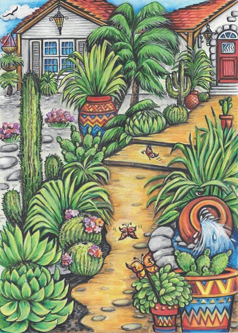 Fairy Garden Coloring Pages, Garden Coloring, Garden Coloring Pages, Gardens Coloring Book, Country Gardens, Velvet Cloth, Colorful Garden, Country Gardening, Diamond Art