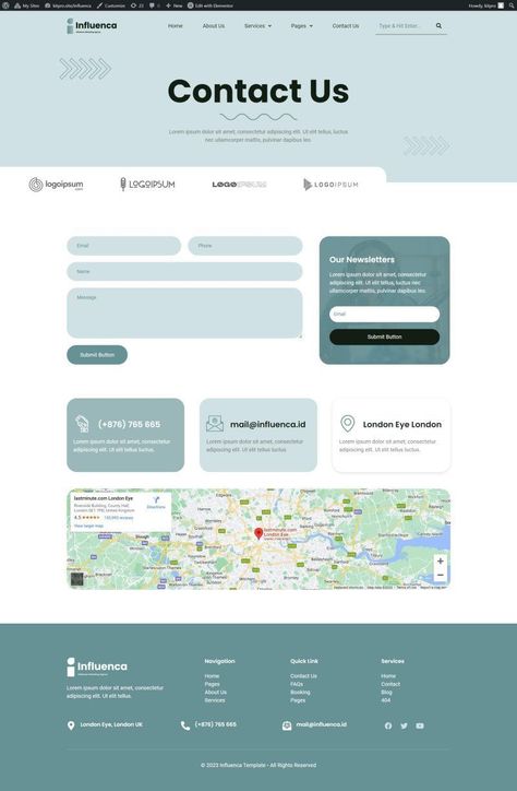 Influencer Marketing Agency Elementor Template Kit Website Contact Page Design Layout, Contact Page Web Design Layout, Blog Webpage Design, Contact Design Layout, Website Contact Us Page, Website Design About Us Page, Website Elements Design, Web Contact Page, Webpage Design Layout Templates