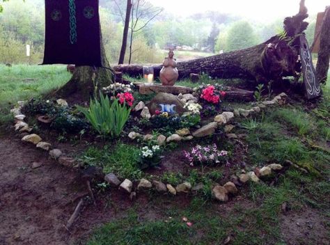 For the second week of the Pagan Blog Project, I decided to write about altars, their roles in Paganism and Wicca and primarily their arr... Druid Altar Ideas, Outside Altar, Outdoor Altar, Closet Altar, Witchy Garden, Altar Arrangement, Broom Closet, Altar Ideas, Witch Garden