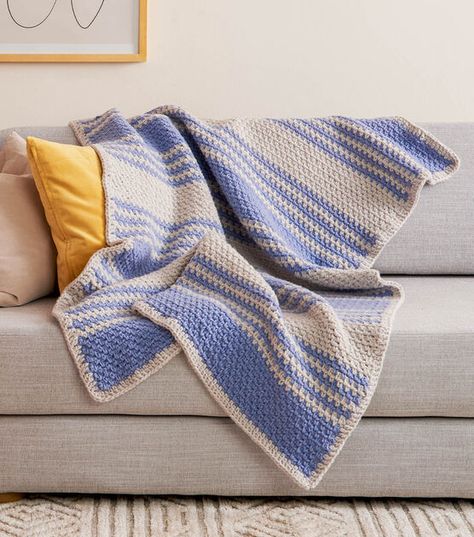 How To Make Linen Stitch Stripes Crochet Blanket Online | JOANN Bernat Forever Fleece, Linen Stitch Crochet, Striped Crochet Blanket, Linen Stitch, Easy Crochet Patterns Free, Striped Blankets, Crochet Simple, Stitch Crochet, Blanket Patterns