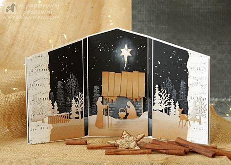 Nativity Cards, Nativity Christmas Cards, Christian Christmas Cards, Christmas Card Crafts, Fold Cards, Christmas Canvas, Diy Christmas Cards, Fancy Fold Cards, Christian Christmas