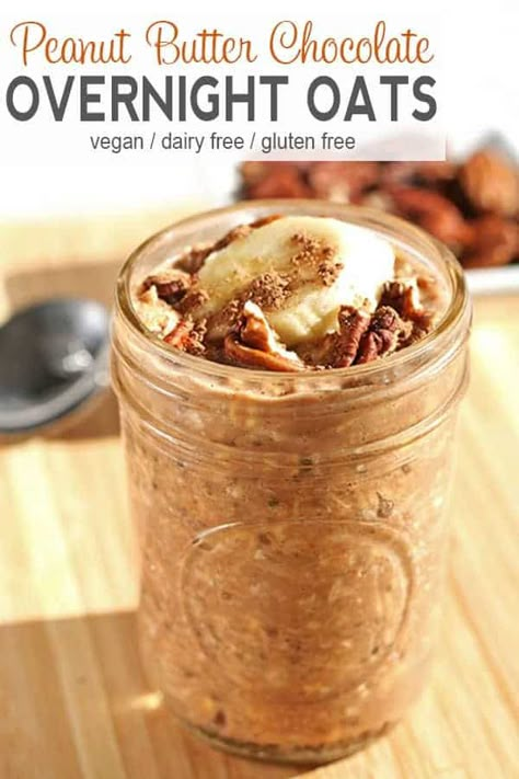 Quick vegan breakfast recipe! My peanut butter chocolate overnight oats taste like dessert without all the sugar. It’s simple to make ahead, filled with protein, dietary fiber, and is even gluten free & dairy free. This sweet vegan recipe contains maple syrup, cocoa/cacao powder & chia seeds for omega 3s. Top w/ sliced bananas, nuts & chocolate chips. Also great as a snack! #vnutrition #overnightoats #veganbreakfast #veganprotein #veganrecipe #vegannutrition Peanut Butter Chocolate Overnight Oats, Quick Vegan Breakfast, Peanut Butter Overnight Oats, Chocolate Overnight Oats, Chia Overnight Oats, Vegan Overnight Oats, Oat Recipes Healthy, Overnight Oats Recipe Healthy, Quick Vegan