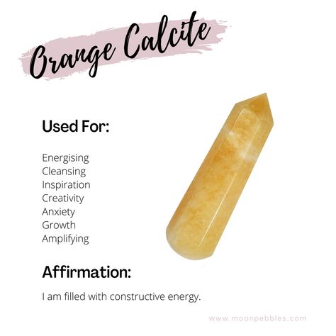 Orange Calcite Properties, Orange Calcite Crystal Meaning, Orange Calcite Meaning, Focus Crystals, Calcite Crystal Meaning, Crystals For Energy, Crystal Knowledge, Orange Gemstones, Energy Inspiration