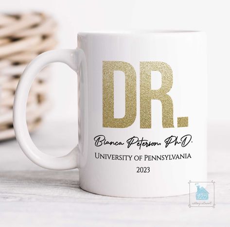 PhD Graduation Gift For Her Him, Phd Mug, Doctorate Graduation Gift, Personalized Phd Gift, Doctorate Gift For Women, Doctor Graduation Mug https://etsy.me/3KC6EdB #phdgraduationgift #graduationmug #doctormug #phdgraduationmug Educational Doctorate, Doctorate Graduation Gift, Phd Candidate, Women Doctor, Doctorate Graduation, Phd Graduate, Phd Shirt, Phd Gifts, Phd Graduation Gifts