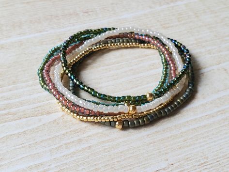 Simple Boho Style, Bohemian Gold Multi-strand Beaded Bracelets, Bohemian Multi-strand Beaded Bracelets With Gemstone Beads, Earthy Multicolor Hand-strung Beaded Bracelets, Multicolor Multi-stone Beaded Bracelets, Beaded Bracelet Stack, Hand-strung Multicolor Jade Beaded Bracelets, Green Bracelet, Boho Handmade