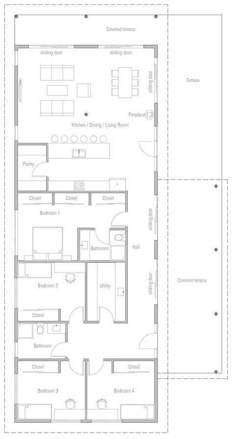 Solar House Plans, Passive House Design, 3 Bedroom Floor Plan, Bungalow Floor Plans, House Plans 3 Bedroom, 4 Bedroom House Plans, House Construction Plan, Simple House Plans, Small House Plan