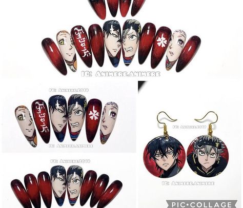 Black Clover Nails, Clover Nails, Anime Nail, Clover Wallpaper, Nails Box, Ideas Uñas, Anime Nails, Black Clover Anime, Art Nails