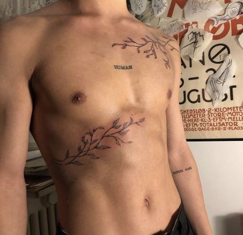 Men’s Flowers Tattoo, Hand Sleves Tattoo, Hot Guy Tattoo Ideas, Mens Upper Body Tattoos, Masculine Tattoos Aesthetic, Simple Men Tattoos Arm, Central Chest Tattoo, Men’s Tattoos Aesthetic, Colar Bone Tattoo Men Minimalist