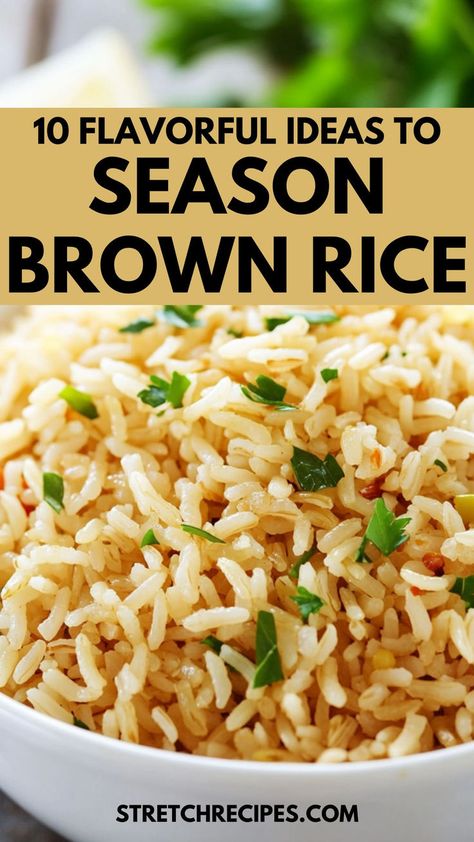 Want to make your brown rice taste amazing? Try these 10 seasonings for flavor-packed, healthy meals! From Creole seasoning to toasted sesame oil, there's a seasoning for every taste. Save this now and click through for the complete guide! Seasoning For Brown Rice, How To Season Brown Rice Healthy, Yummy Brown Rice, Seasoning Brown Rice, How To Flavor Brown Rice, Delicious Brown Rice, Yummy Brown Rice Recipes, Brown Rice Sides, Brown Rice Side Dish Recipes Healthy