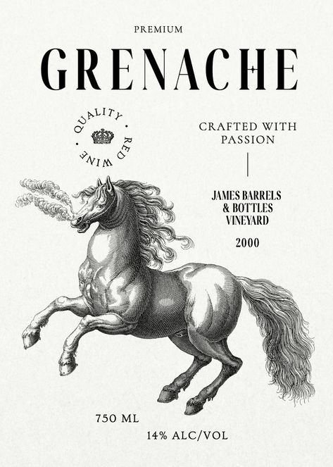 Grenache wine label template | premium image by rawpixel.com / ton Grenache Wine, Wine Bottle Label Design, Wine Label Template, Bottle Label Design, Wine Label Design, White Backgrounds, Horse Illustration, Awesome Designs, Black And White Background