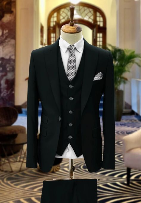 Men Suits Suits for Men Black Three Piece Wedding Suit - Etsy India Three Piece Suit Mens Wedding Latest, Suits For Men Black, 3 Piece Suit Men Wedding, Three Piece Suit Mens, Black Three Piece Suit, Suit Prom, Formal Attire For Men, Men Fashion Photoshoot, Black Suit Men