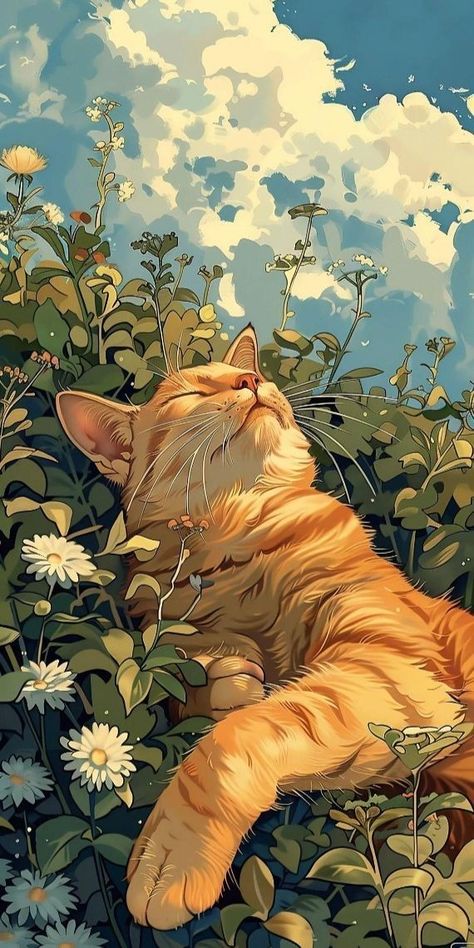 Cat Pics Aesthetic, Orange Cat Art, Cat Phone Wallpaper, Cool Wallpapers Art, Wallpapers Iphone, Pretty Wallpapers Backgrounds, Dreamy Art, Cat Wallpaper, Anime Scenery Wallpaper