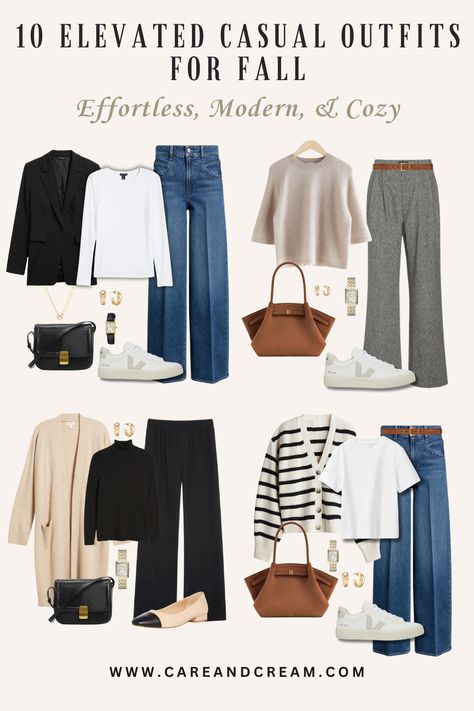 Elevated casual fall outfits for women—a curated collection of 10 autumn outfit options that combine ease with style. Get inspired by our fall fashion outfits and create your own fall outfit ideas. Boost your fall style and build a versatile fall capsule wardrobe. Discover cute, classy, and cozy everyday fall outfits; this is a must-read for anyone loving casual fall fashion. 35 Womens Fashion, Outfit Ideas Woman Over 40, Elevated Fall Fashion, Cool Capsule Wardrobe, Everyday Work Outfits Casual, Fall 2024 Travel Outfits, Outfit Ideas 2024 Fall, Midsize Fashion Over 50, Autumn Wear Women Outfit Ideas