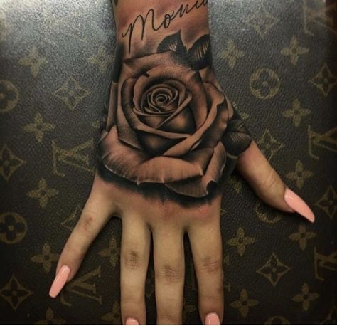 #handtattoo Rose Hand Tattoo, Rose Tattoos For Women, Hand Tattoos For Girls, Cute Hand Tattoos, Pretty Hand Tattoos, Snakebites, Hand Tats, Inspiration Tattoos, Hand Tattoos For Women