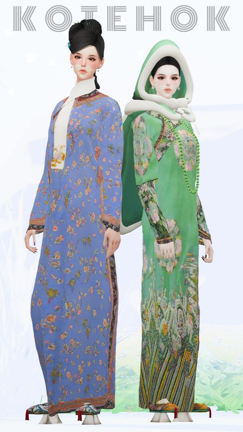 Qing Dynasty Princess Set | kotehoksims on Patreon Sims 4 Asian Cc, Asian Sims, Sims Stories, Ancient Dress, Sims Packs, Tumblr Sims 4, Patreon Logo, Sims 4 Dresses, Sims4 Clothes